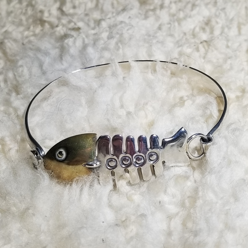 925 Sterling & Vermeil Fish Bones Bracelet - Picture 4 of 11